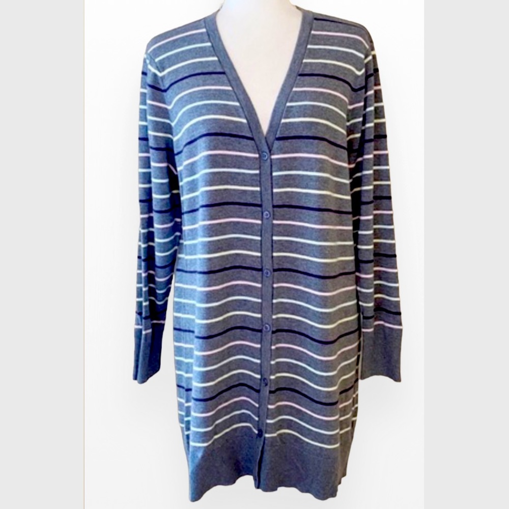 Torrid Pastel Stripe & Gray Button Front Boyfriend Cardigan 5 (5X/28)